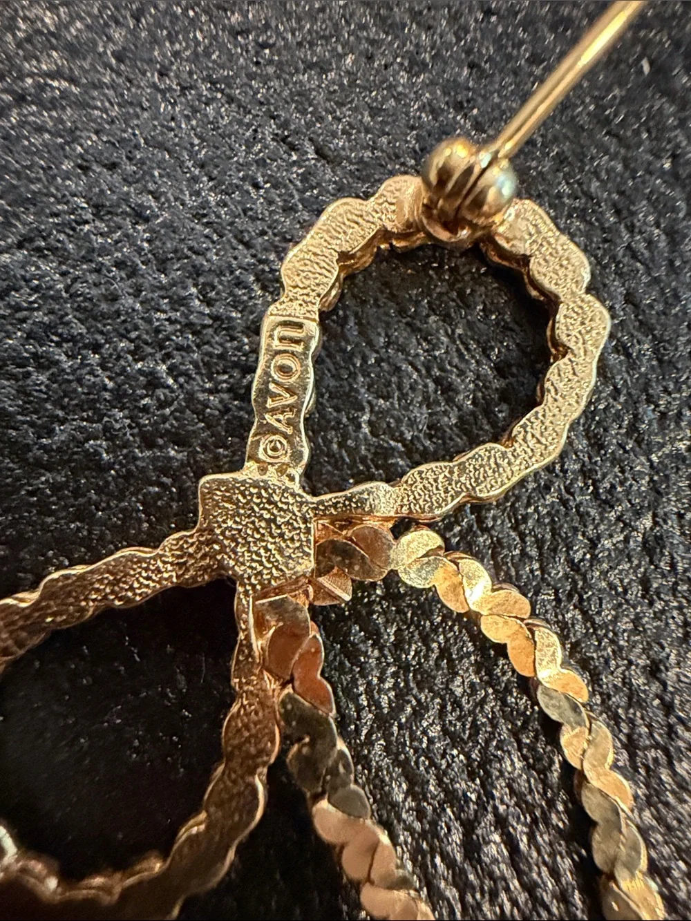 Avon Gold Bow Drop Brooch with Crystal Accents